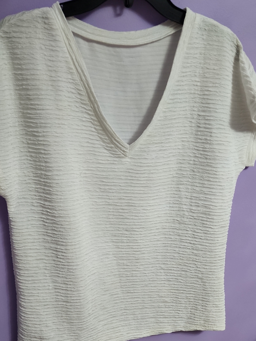 SHEIN White Textured V-Neck Short Sleeve Top